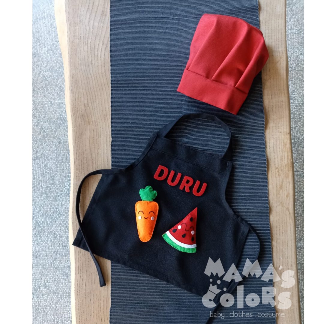 Aşçı Önlük ve Şapka (Havuç, Karpuz, Ananas, Avokado keçeleri)