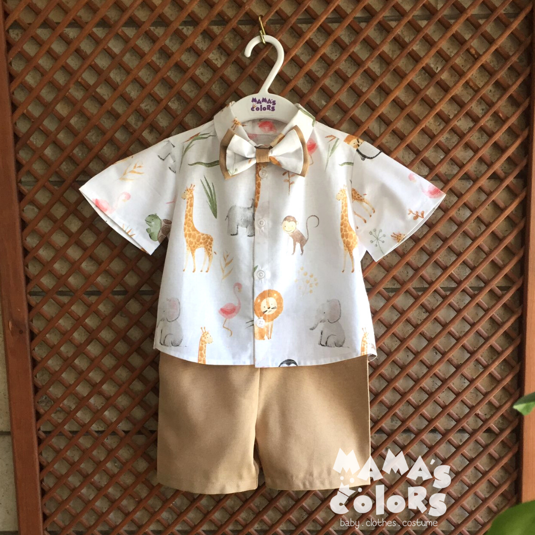 Safari Desenli Gömlek, Papyon ve Şort Takım